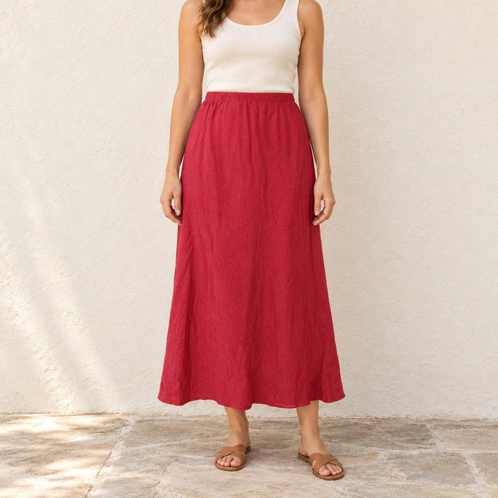 Adrianna Papell Red Linen Blend Long Midi Skirt Size 8